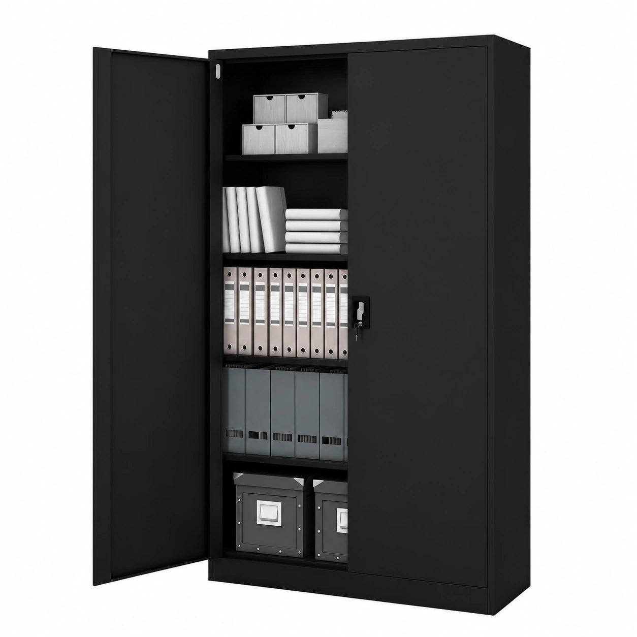 Metallschrank – 185 × 115 × 40 cm, mit mehreren Türen, Schwarz
