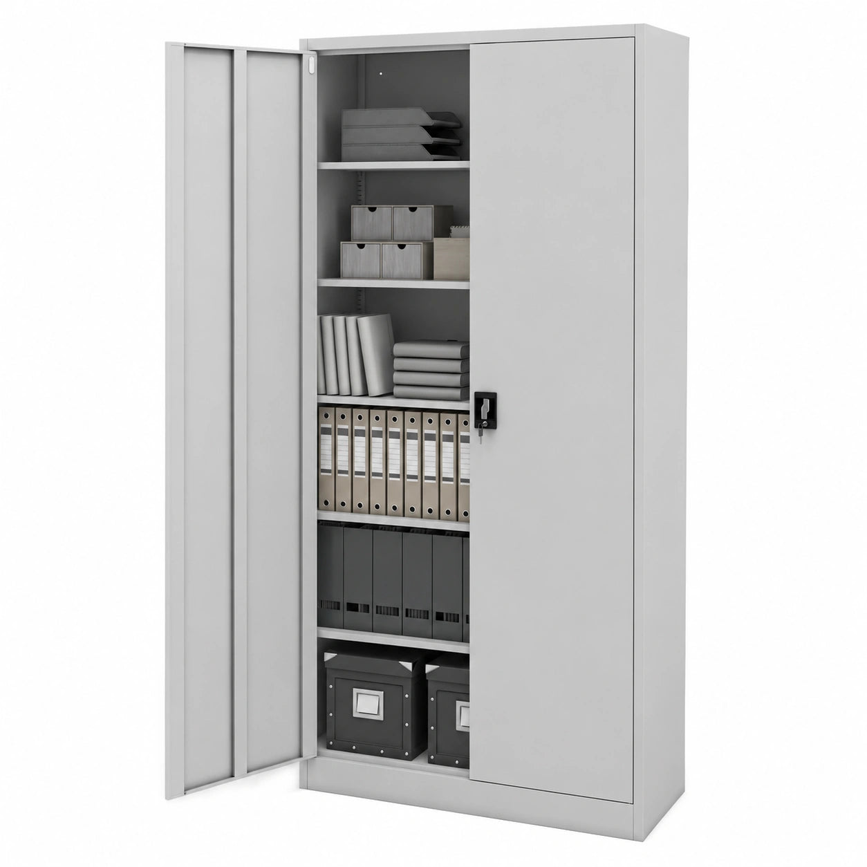 Aktenschrank – 220 × 115 × 40 cm, aus Metall, Grau, für Büro