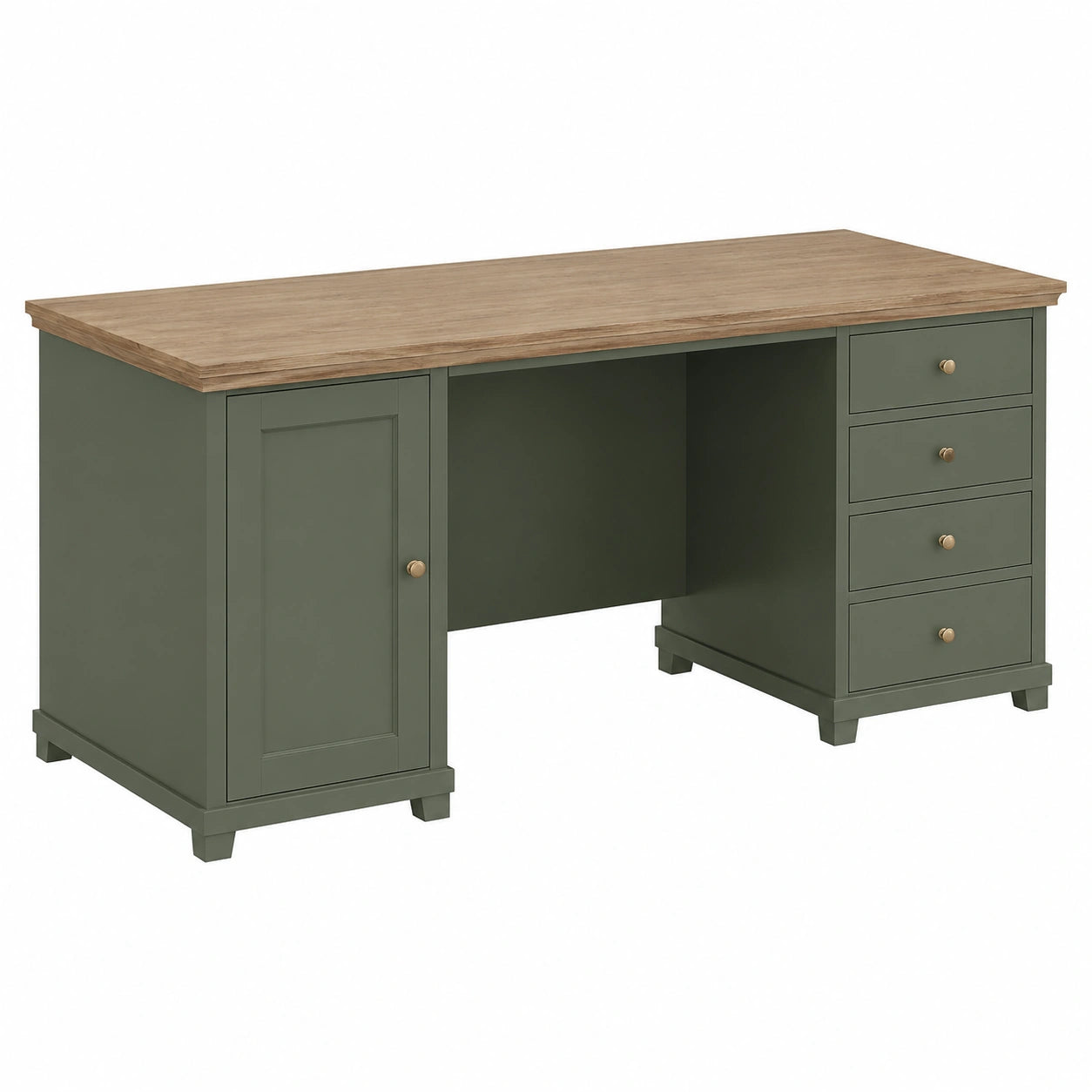 Schreibtisch – 4-teilig, Landhausstil, aus Eichenholz, Grün, für Büro