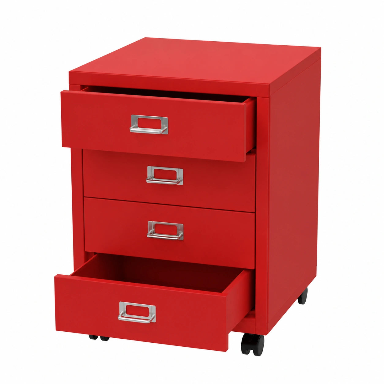 Rollcontainer – 55 × 40 × 41 cm, mit Schubladen, aus Metall, Rot
