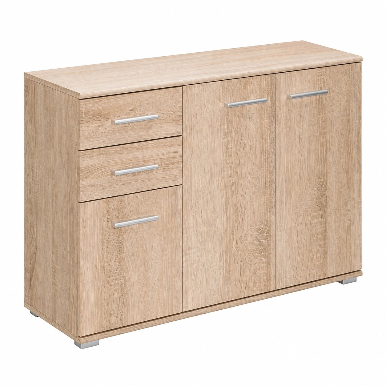 Kommode – 107 × 75 × 35 cm, moderner Stil, mit Schubladen, mit mehreren Türen, aus Eichenholz und Holz, für Schlafzimmer, Büro und Flur