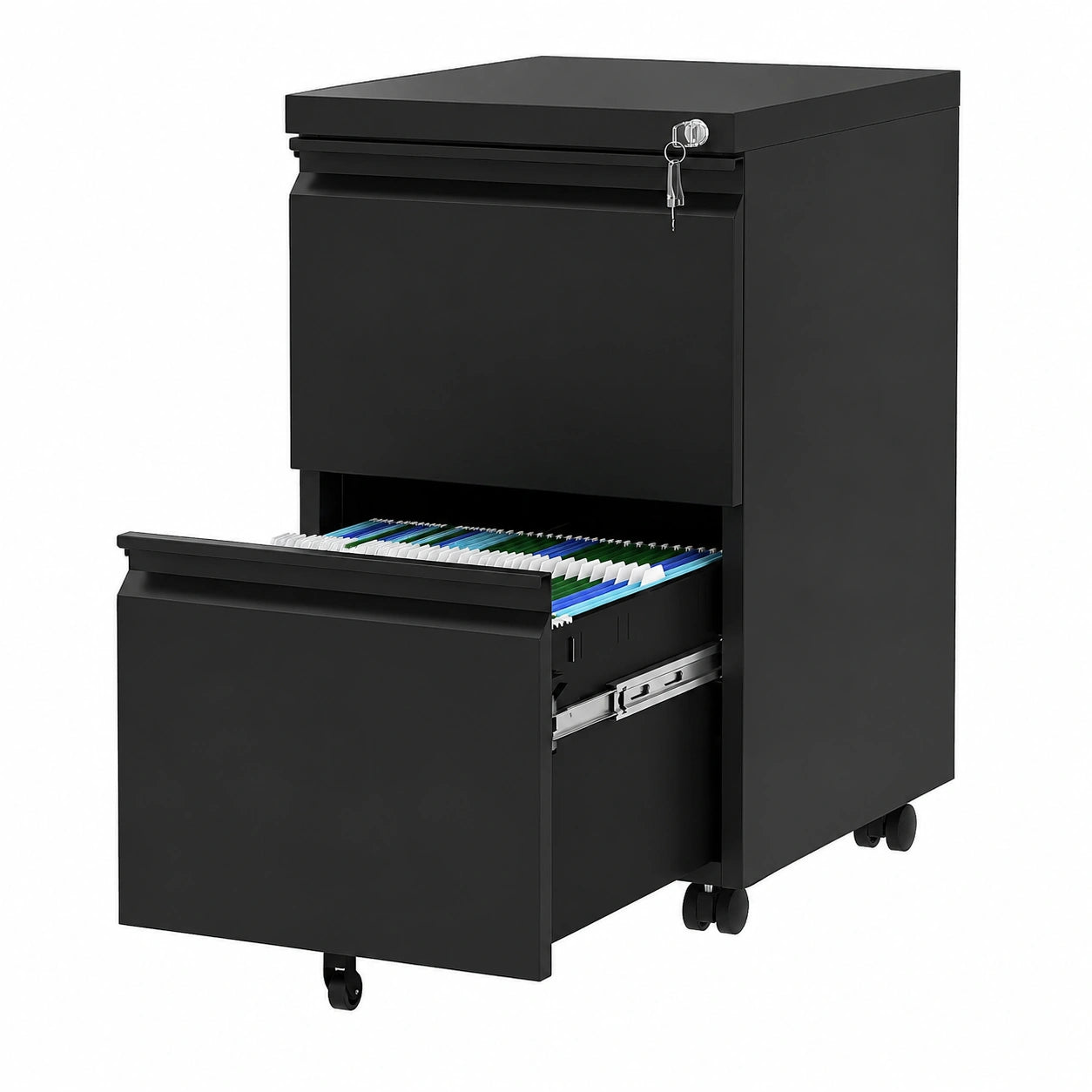 Rollcontainer – 51 × 39 × 71 cm, mit Schubladen, mit Rollen, aus Metall, Schwarz