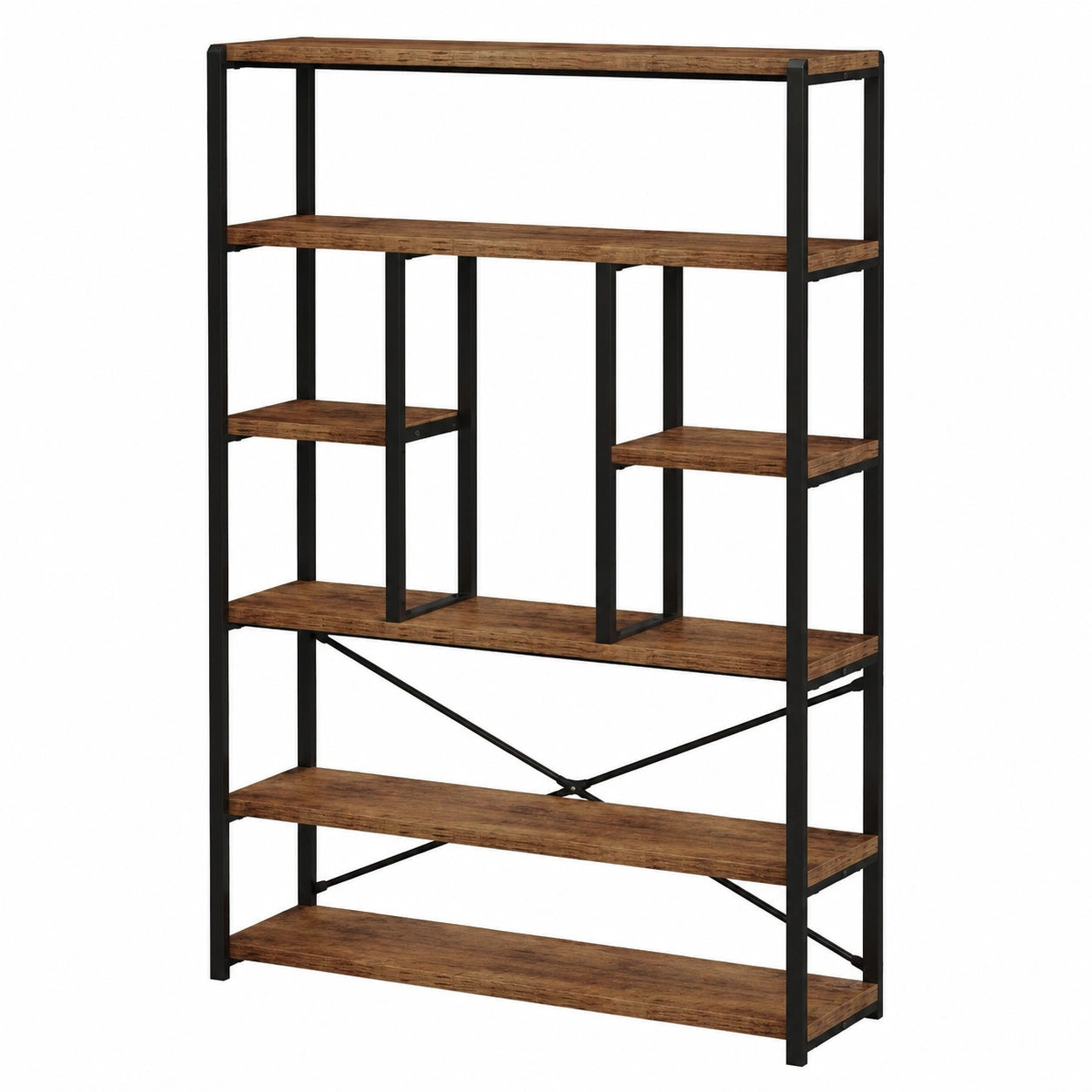 Bücherregal – 30 × 120 × 180 cm, Industriestil, aus Metall und Holz, Schwarz, für Wohnzimmer, Schlafzimmer und Büro