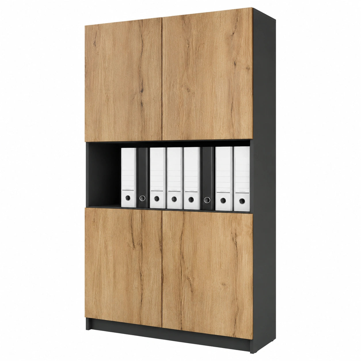 Aktenschrank – 82 × 184 × 37 cm, aus Eichenholz, Schwarz, für Büro