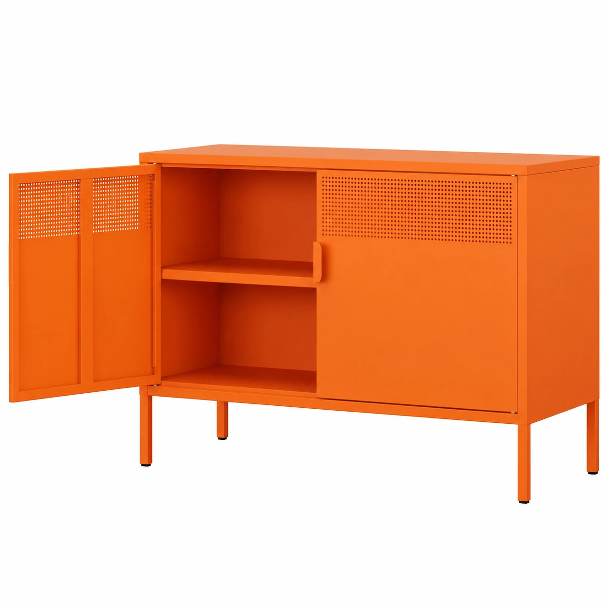 Kommode – 100 cm, mit Ablagen, aus Metall, Orange, für Büro