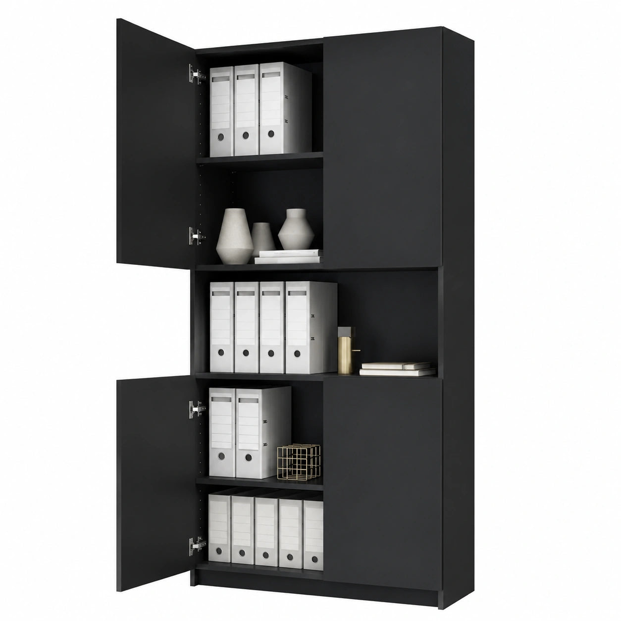 Aktenschrank – 82 × 184 × 37 cm, Schwarz, für Büro